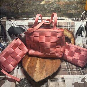 Pink Harvey’s purse and wristlet and makeup bag !